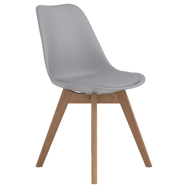  grey faux leather seat and angled oak wood legs