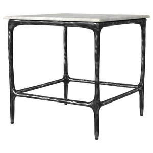 Ebby - Square Genuine Marble Top Metal End Table - White