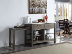 KD 2 Storage Drawer & 4 Open Compartment Wood Frame Marble Top 1 Pull-Out Table Included (Wooden Top)<br/><br/><b>Product Features</b><ul><li>KD</li><li>2 Storage Drawers & 4 Open Compartments</li><li>Wood Frame</li><li>Marble Top</li><li>1 Pull-Out Table