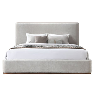  exudes contemporary charm with its full upholstered design and low profile footboard. Its soft