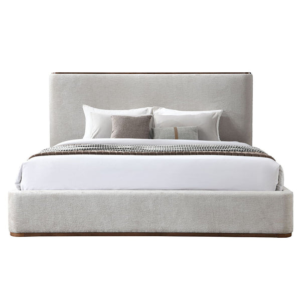  exudes contemporary charm with its full upholstered design and low profile footboard. Its soft