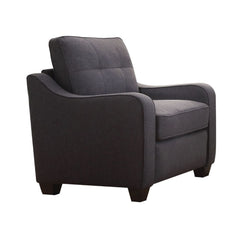 Styled in Cleavon II collection, this gray upholstery piece will bring you a modern and comfortable sensation in the living room. Featuring with sloped arms, loose seat and back cushion, plastic wood grain legs, and colorful accent pillows present you a b