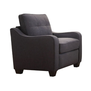 Styled in Cleavon II collection, this gray upholstery piece will bring you a modern and comfortable sensation in the living room. Featuring with sloped arms, loose seat and back cushion, plastic wood grain legs, and colorful accent pillows present you a b