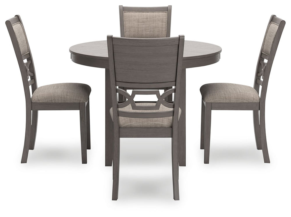 Canâ€™t decide between classic and contemporary? Embrace the beauty of transitional style with this casually sophisticated dining table and chairs. The clean-lined profile and modern light gray finish merge with textured upholstery to create a timeless ye