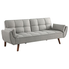 Elevate your space with our mid-century modern sofa beds. Upholstered in soft fabric, they offer plush cushioning with biscuit-tufted back and seat. The attached arm cushions enhance comfort. Easily converts from a sofa to a bed with a folding back. Durab