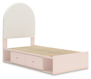 Wistenpine - Blush - Twin Upholstered Panel Bed With Under Bed Storage