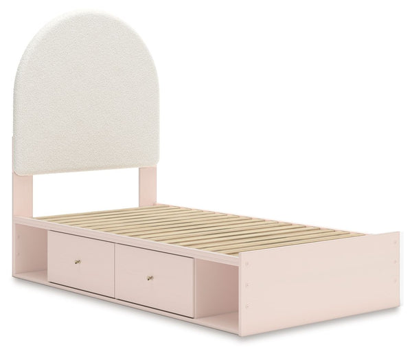 Wistenpine - Blush - Twin Upholstered Panel Bed With Under Bed Storage