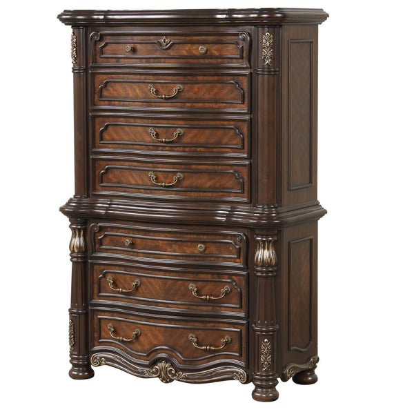 The Bella Notte 4 Drawer Chest Top in mahogany brown combines exquisite wood craftsmanship with timeless design. This chest top, ideal for use with a matching base to create a gentleman-'s or bachelor-'s chest, is crafted from a mix of solid poplar, manuf