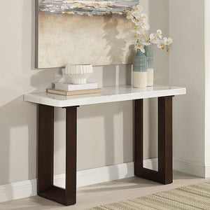 Edwyn - Sofa Table With Marble Top - White<br/><br/><b>Product Features</b><ul><li>Rectangular Sofa Table</li><li><br> Marble Top</li><li><br> Fixed Table Top</li><li><br> Double U-Shape Base</li></ul><br/>