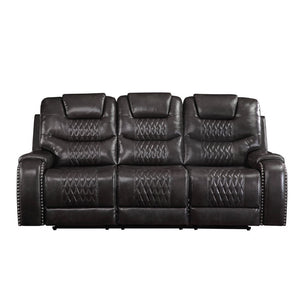 If youâ€™re serious about comfort, then the Braylon motion sofa set is made for you. The magnetite PU upholstery is a slick dark gray color that keeps your entertainment area looking sharp. In addition, the diamond tufted patter in the tight back and seat