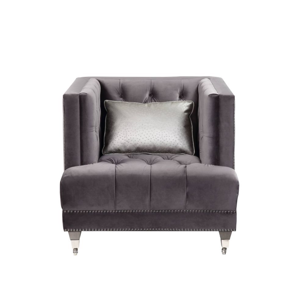 Tight Back & Seat Cushion (1+1) w/2 Pillows, Button Tufted, Nail-head Trim CONSTRUCTION] Pocket Coil Seat