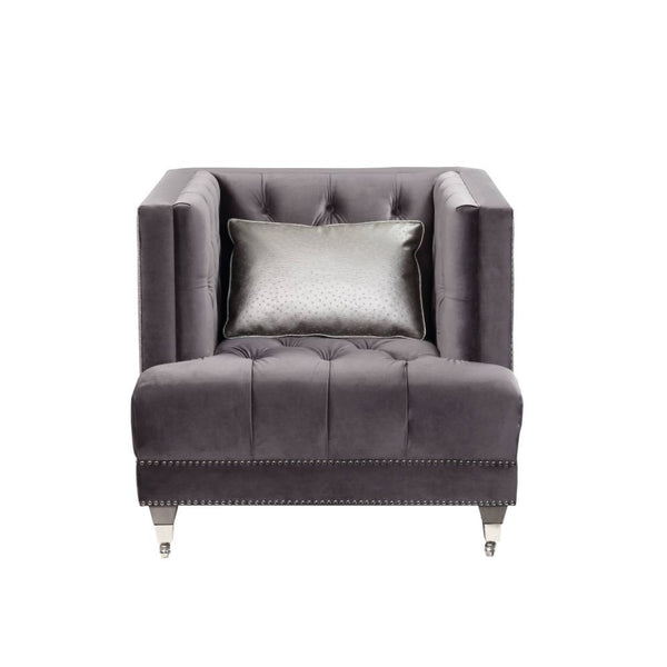 Tight Back & Seat Cushion (1+1) w/2 Pillows, Button Tufted, Nail-head Trim CONSTRUCTION] Pocket Coil Seat