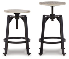 Add a rustic-yet-refined look to your home with this two-tone swivel stool. Its distressed whitewash wood seat with black metal frame conveys an inviting farmhouse style. This charmer easily moves from counter to pub height, giving you and your guests the
