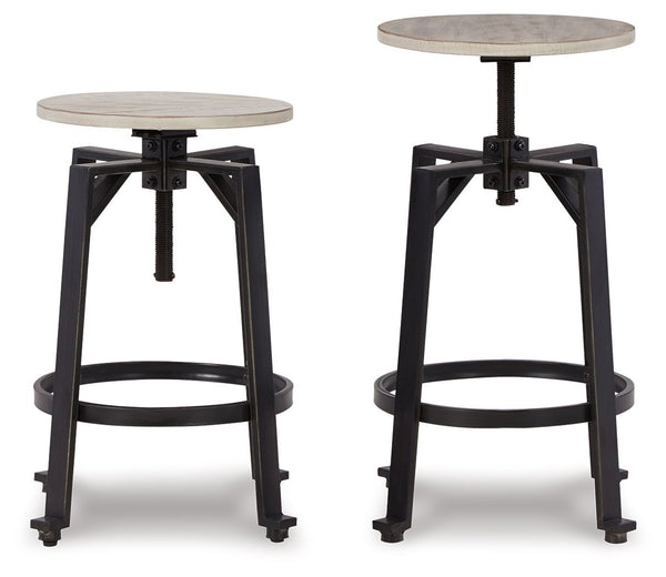 Add a rustic-yet-refined look to your home with this two-tone swivel stool. Its distressed whitewash wood seat with black metal frame conveys an inviting farmhouse style. This charmer easily moves from counter to pub height, giving you and your guests the