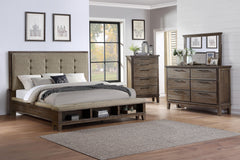 The Cagney 4-Piece Wood Bedroom Set in Vintage Gray is a masterful fusion of timeless elegance, meticulous craftsmanship, and practical functionality, designed to transform your bedroom into a sophisticated retreat. This set includes an upholstered panel 