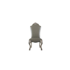 KD, Armless Chair (High Backrest) Stationary Seat: Standard Dining Height Padded SEAT & BACK: PU Padded Scalloped Apron Seat (Diamond Pattern & Welt Trim) Arched Backrest: Diamond Pattern Inside, Floral Crown & Nail-head Trim Armless Oversized Claw Leg wi