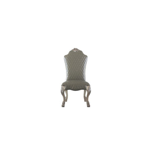 KD, Armless Chair (High Backrest) Stationary Seat: Standard Dining Height Padded SEAT & BACK: PU Padded Scalloped Apron Seat (Diamond Pattern & Welt Trim) Arched Backrest: Diamond Pattern Inside, Floral Crown & Nail-head Trim Armless Oversized Claw Leg wi