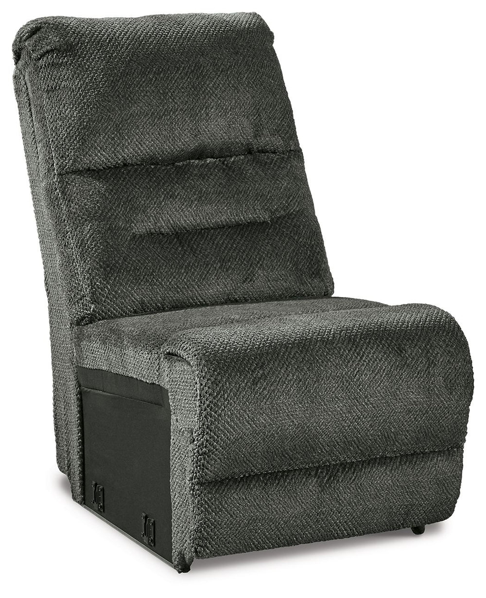 This armless chair is made with polyester upholstery. Pairs with other items in the series to make a sectional.<br><br><b>Additional Dimensions</b><br><ul><li>Seat depth: 23-"</li><li>Seat height: 20-"</li><li>Top of cushion to top of back: 23-"</li><li>S