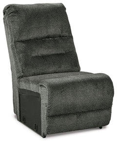 This armless chair is made with polyester upholstery. Pairs with other items in the series to make a sectional.<br><br><b>Additional Dimensions</b><br><ul><li>Seat depth: 23-"</li><li>Seat height: 20-"</li><li>Top of cushion to top of back: 23-"</li><li>S