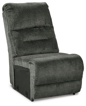 This armless chair is made with polyester upholstery. Pairs with other items in the series to make a sectional.<br><br><b>Additional Dimensions</b><br><ul><li>Seat depth: 23-"</li><li>Seat height: 20-"</li><li>Top of cushion to top of back: 23-"</li><li>S