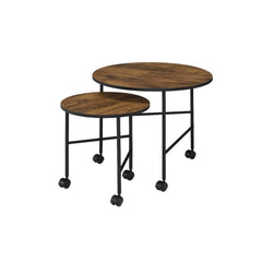 Perfect pick for any contemporary aesthetic, this Oblis 2-Piece Pack Nesting Table set features a wooden round top and a metal frame base. The straight-lined design of the base not only creates strength but also offers a modern look that updates any room.