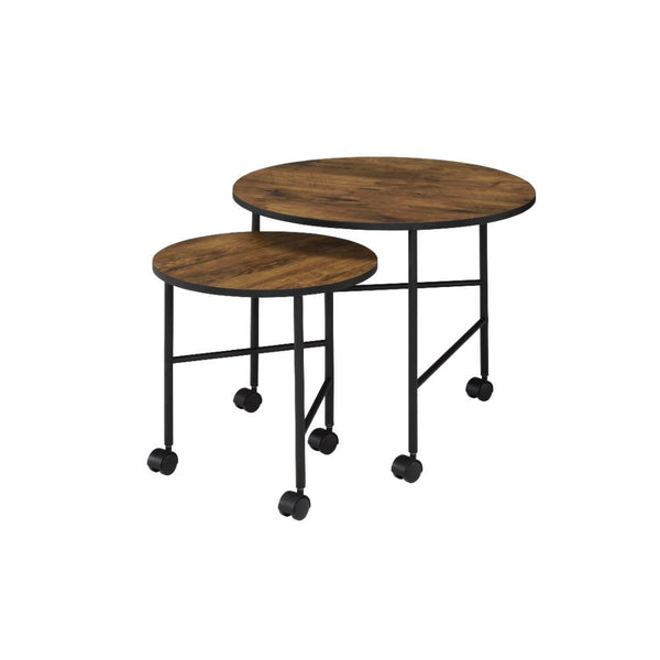 Perfect pick for any contemporary aesthetic, this Oblis 2-Piece Pack Nesting Table set features a wooden round top and a metal frame base. The straight-lined design of the base not only creates strength but also offers a modern look that updates any room.