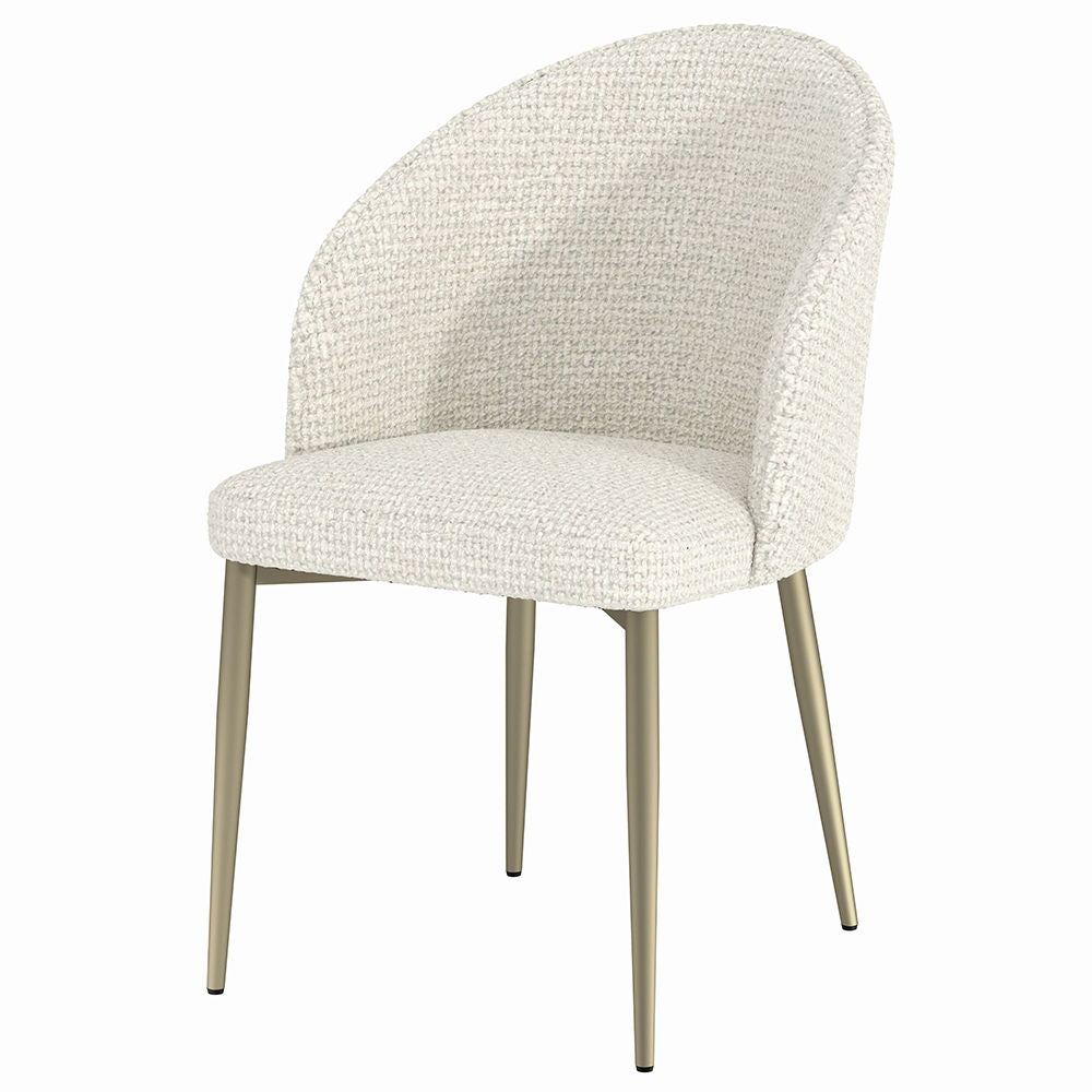 The Cora dining set with its luxurious golden champagne finish, exudes modern elegance. The sleek marble top paired with its stylish pedestal base creates a stunning focal point for any dining room. Perfect for hosting intimate dinners or festive gatherin
