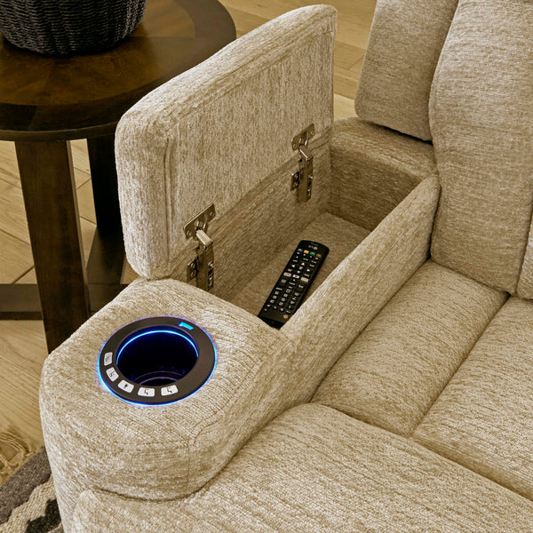  textural high performance chenille cover while it delivers power motion footrest and headrest functionality. Dalton-'s wide arms feature integrated cu