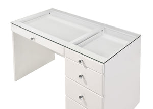 Morgan - Vanity Desk With Glass Top And LED Mirror - White