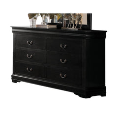 The Louis Philippe Dresser in black finish is constructed of solid wood in finish options for customization. It features six drawers with metal drop handle pulls, perfect for storing clothing and bedding. Add the optional mirror to create a complete set<b