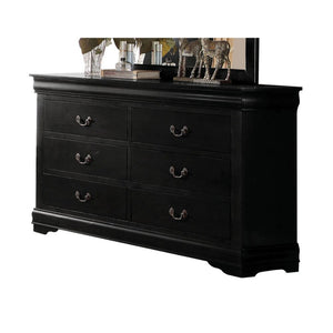 The Louis Philippe Dresser in black finish is constructed of solid wood in finish options for customization. It features six drawers with metal drop handle pulls, perfect for storing clothing and bedding. Add the optional mirror to create a complete set<b