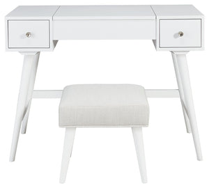  the mid-century inspired design of this vanity set in white is packed with possibilities. The flip-top design makes it doubly handy as a vanity or writing table