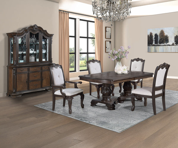  designed to bring timeless sophistication to your home. The grand rectangular table features a rich