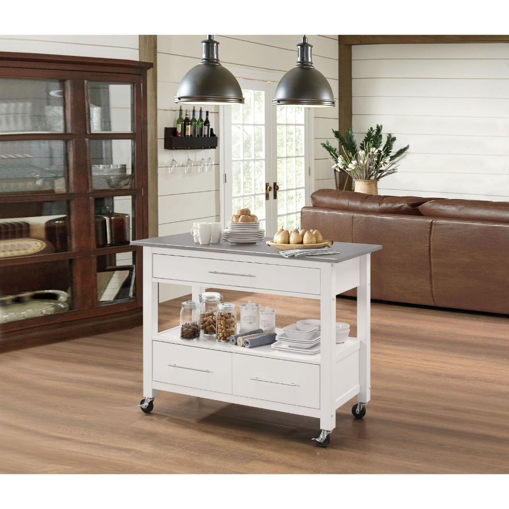 Our Ottawa kitchen island covers your need for storage and more. This multifunctional kitchen cabinet is a freestanding island that features four wheels for legs, each with a locking feature so it doesn-'t slip away while you are chopping fresh herbs and 