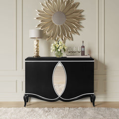 Console Cabinet - Black<br/><br/><b>Product Features</b><ul><li>Exclusive Design</li><li>Mirror Trim Inlay</li><li>Magnetic Catch Included</li></ul><br/>