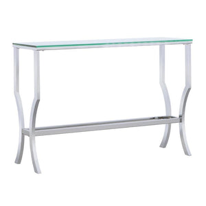 Add modern sophistication to your home with this sleek rectangular console table. Featuring a clear tempered glass top and a matching lower shelf, it offers ample space for storage or display. The elegant curved legs and open design enhance its airy, cont