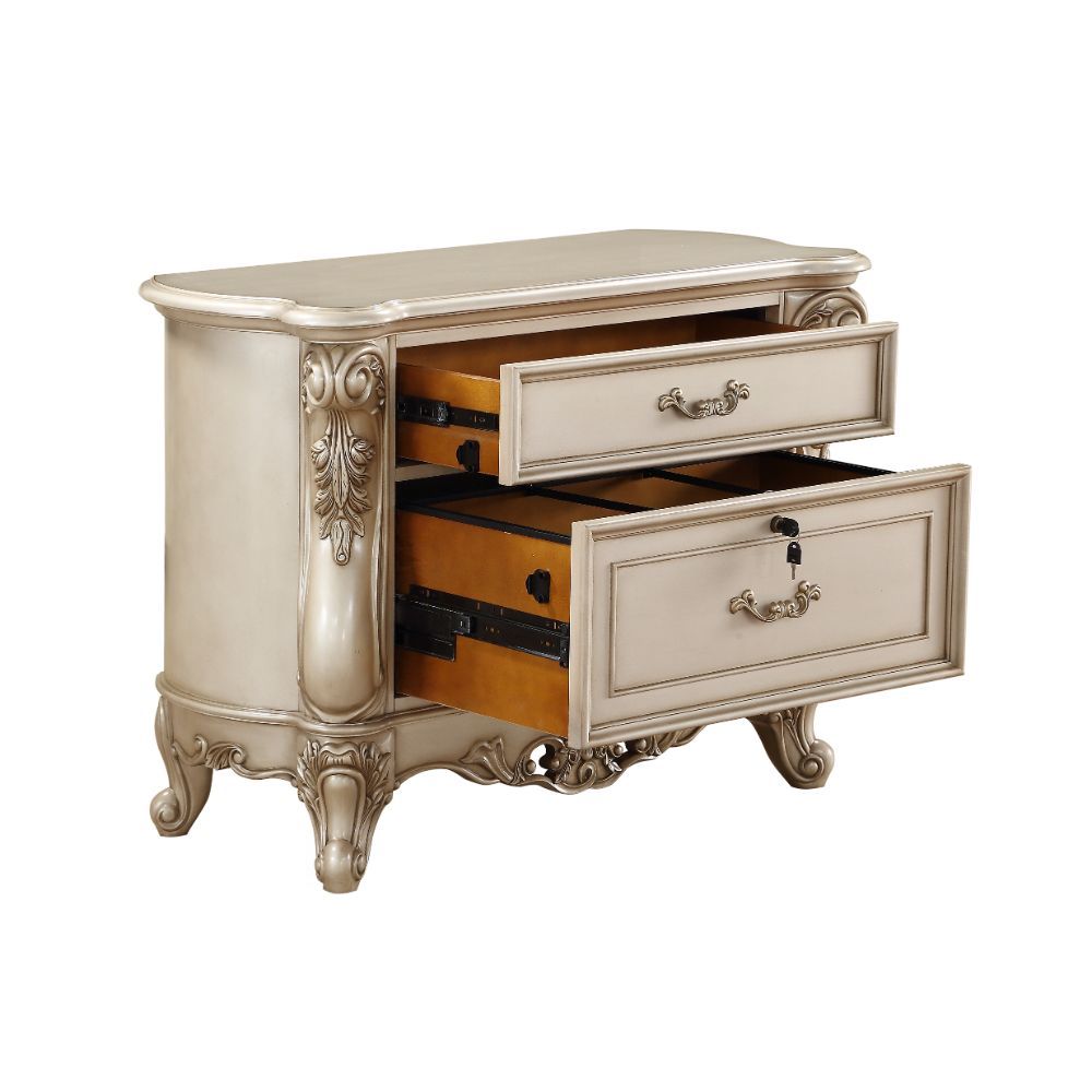 Executive File Cabinet â€¢ Storage: 2 Drawers (Lock Included) â€¢ Raised Scrolled-Floral Moldings with Antique Brush â€¢ Wooden Case Frame with Queen Anne Leg<br/><br/><b>Product Features</b><ul><li>Exclusive Design</li><li>Executive File Cabinet</li><li>