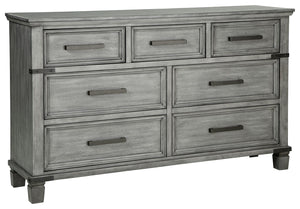 What-'s old is what-'s new with this dresser. Serving up a fresh look in urban farmhouse style, this eclectic piece features a light weathered gray finish with dark aged bronze-tone accents and metal straps for a casually cool sensibility. Profiled drawer