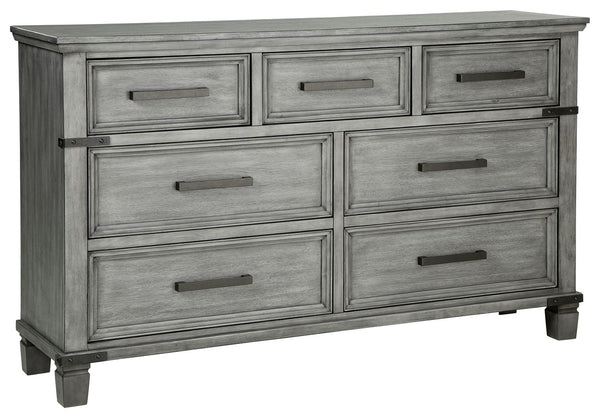 What-'s old is what-'s new with this dresser. Serving up a fresh look in urban farmhouse style, this eclectic piece features a light weathered gray finish with dark aged bronze-tone accents and metal straps for a casually cool sensibility. Profiled drawer