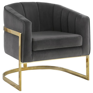 Exquisitely modern and stylish, this bucket chair provides comfort and aesthetic allure. It-'s upholstered with soft velvet that will have you sinking into the padded cushioning. Vertical tufting adorns the backrest for an eye-catching appearance. The bol