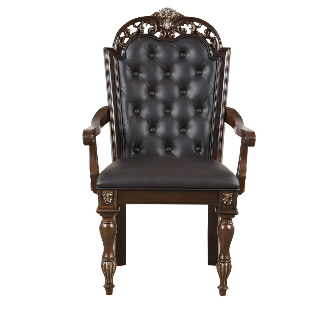 The Royal Classics Maximus Dining Arm Chairs (Set of 2) in cherry are a perfect blend of heirloom craftsmanship and timeless design. Meticulously crafted from solid poplar and premium birch veneers, these chairs are built for long-lasting beauty and durab