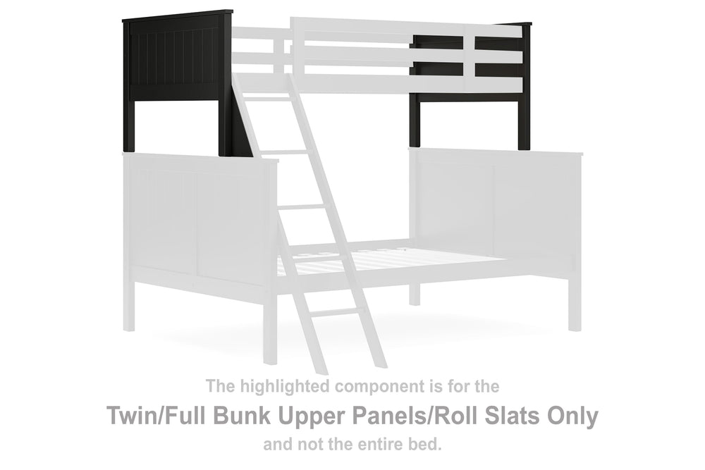 This set of twin-over-full bunk bed upper panels and roll slats is made with solid hardwood and MDF substrate. Pairs with other items in the series to make a bed kit.<br/><br/><b>Product Features</b><ul><li>Compatible with other B396 items, sold separatel