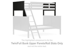 This set of twin-over-full bunk bed upper panels and roll slats is made with solid hardwood and MDF substrate. Pairs with other items in the series to make a bed kit.<br/><br/><b>Product Features</b><ul><li>Compatible with other B396 items, sold separatel