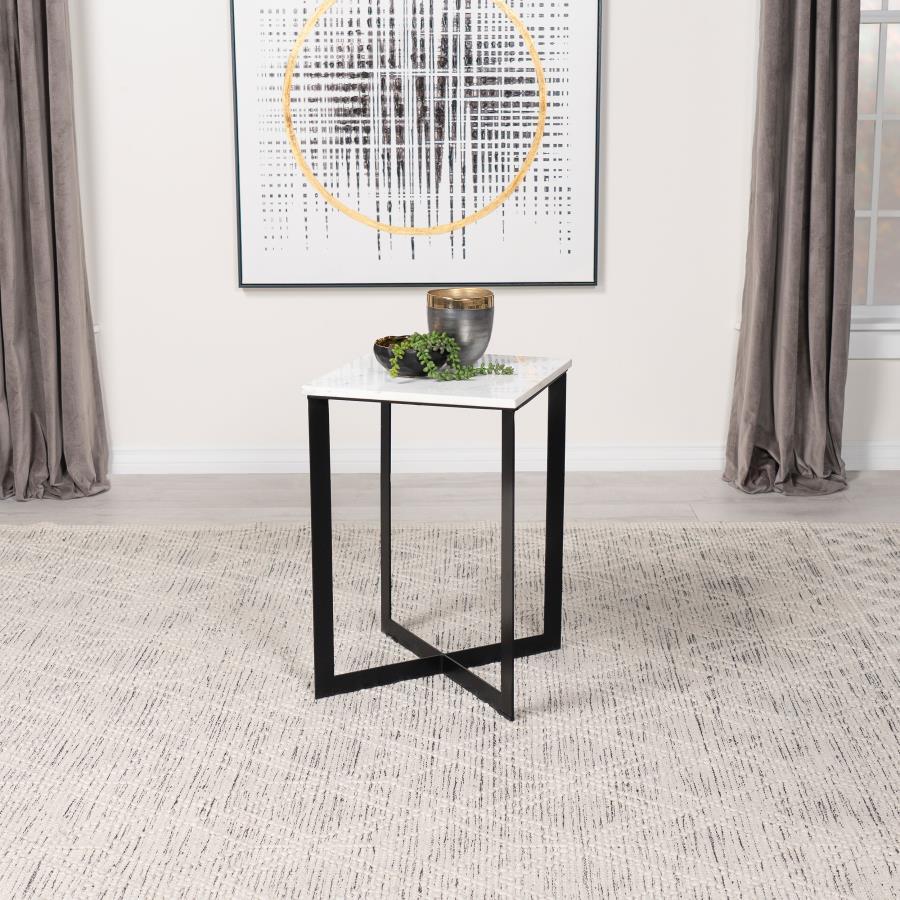 Clean lines take on a geometric look with extra personality, perfect for infusing some energy into your casual space. This end table and its contrasting palette becomes a focal point in any living room or bedroom. Feast your eyes on a crisply structured t