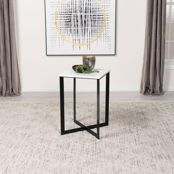  perfect for infusing some energy into your casual space. This end table and its contrasting palette becomes a focal point in any living room or bedroom. Feast your eyes on a crisply structured t