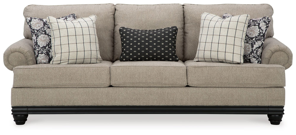 This sofa suits those searching for a fresh take on versatile style, seamlessly transitioning from casual to modern with your decor. Its flexible character comes courtesy of a chunky fabric. Matte black wood trim creates innovative contrast. A virtuoso of