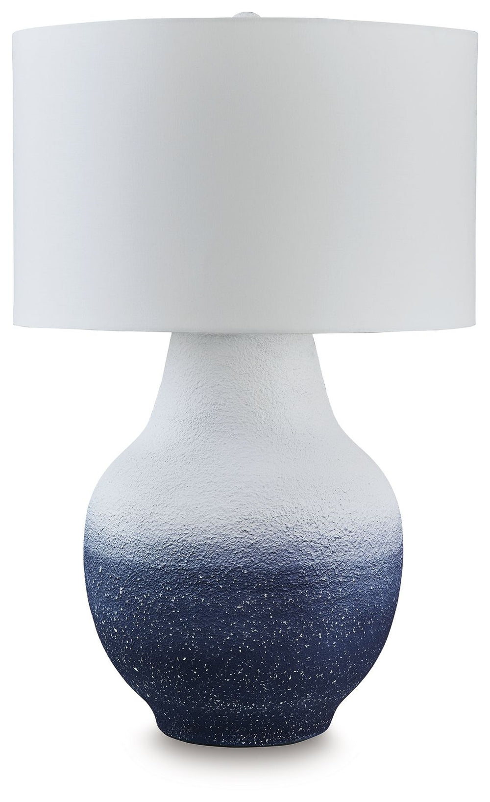 Recalling the texture of antique pottery, this table lamp incorporates a casual-meets-coastal feel into your decor. Its softly shaped silhouette is decorated in an ombre-style white and navy blue finish. Place it next to your sofa or bedside for a charmin