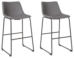 With its distinctive contoured bucket seat and tubular metal base, this bar stool serves up a fresh twist on mid-century inspired style. Chic gray faux leather upholstery adds to the aesthetic. What a timeless look for eat-in kitchens and casually cool di