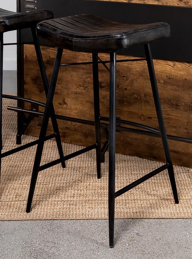 Inject a heavy dose of casual character to your kitchen or bar with the rich antiqued leather upholstery featured on a classic backless stool. Its gently curved seat cradles you in comfort, with channel tufting that adds texture and compelling style. A du