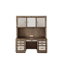 Inspired by mid-century royal style in Europe, our Orianne computer desk & hutch features vintage mirror fronts with raised scrolled floral inlays, making this piece beyond normal. The drawer is constructed with side metal glide and French front English b